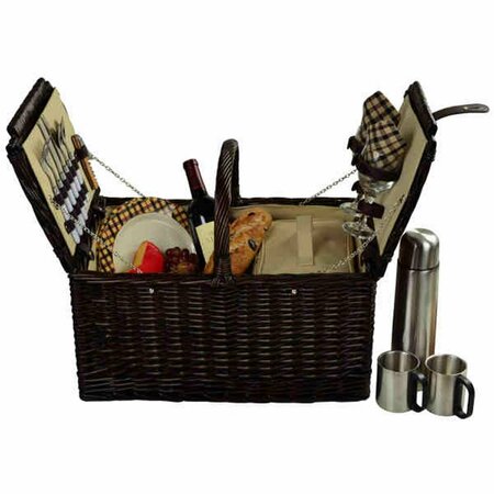 PICNIC AT ASCOT Surrey Picnic Basket for 2 with Coffee-Brown Wicker-London Plaid 713C-L